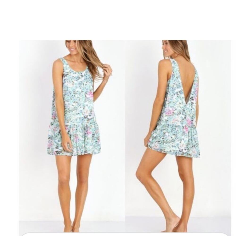 LOVERS + FRIENDS Barbados Babydoll Mini Dress ISLAND HOP Green Pink White XS